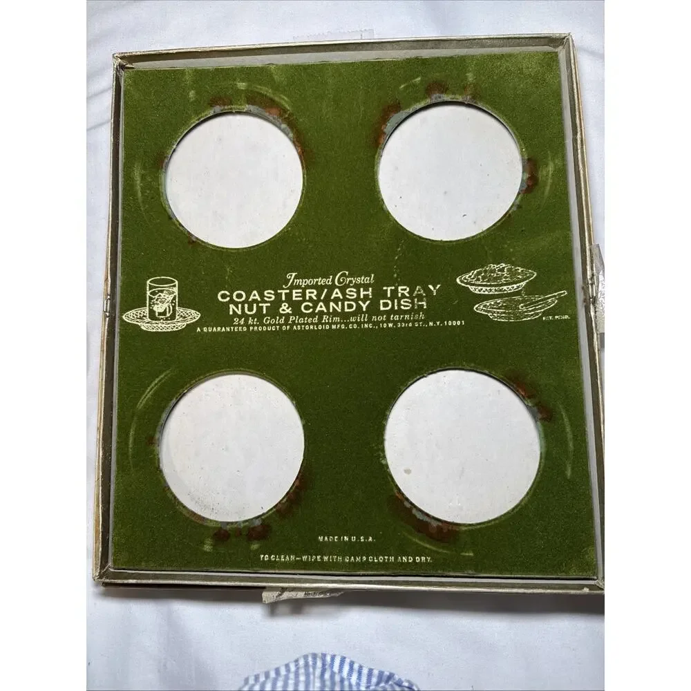 VTG Astorloid 24K Gold Plated Crystal Coasters Ashtrays Nut Dishes 4.5
